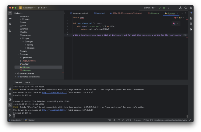 using AI Assitant inline prompt to code