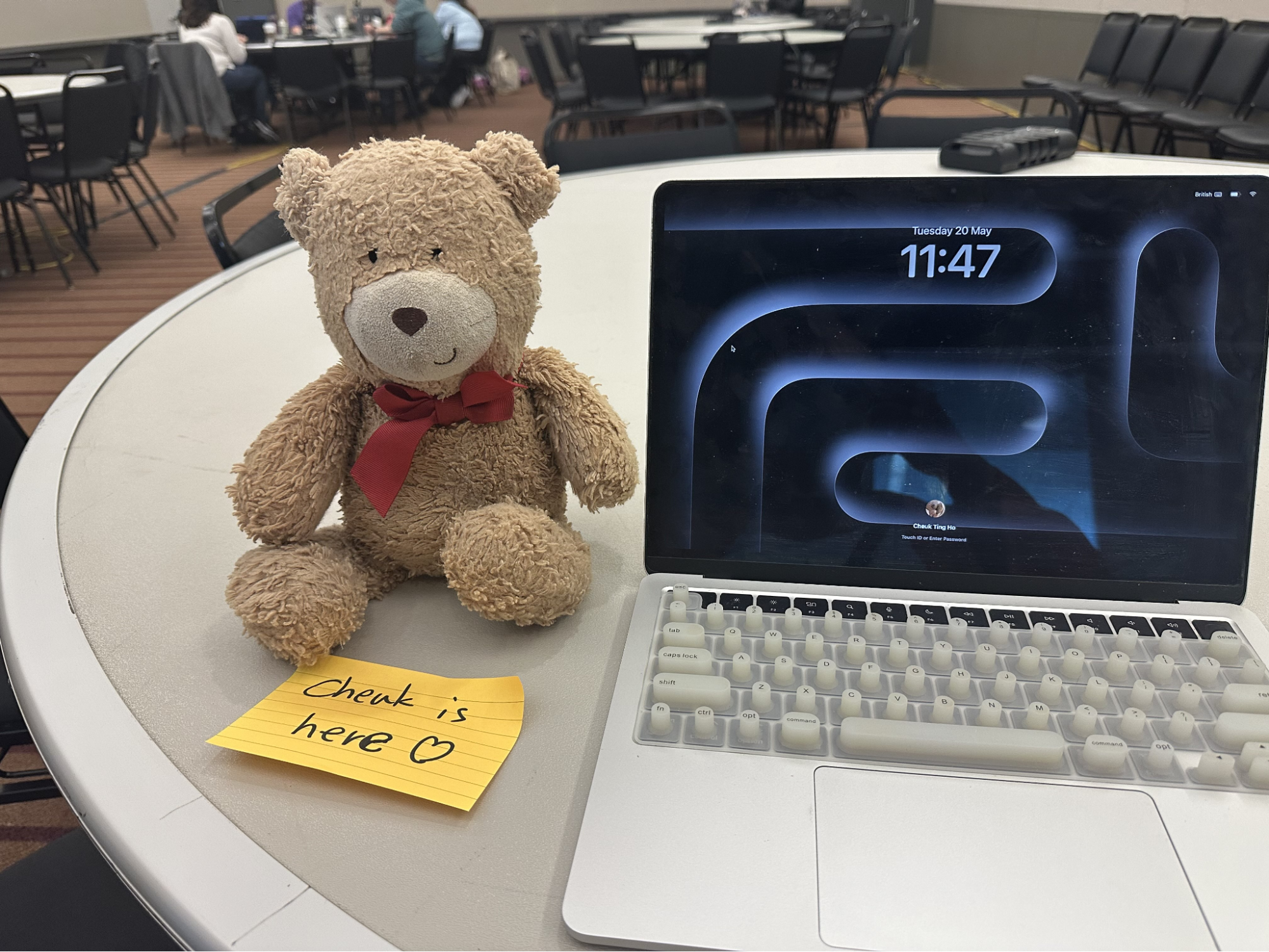 Cheuk's sprint desk with her teddy bear
